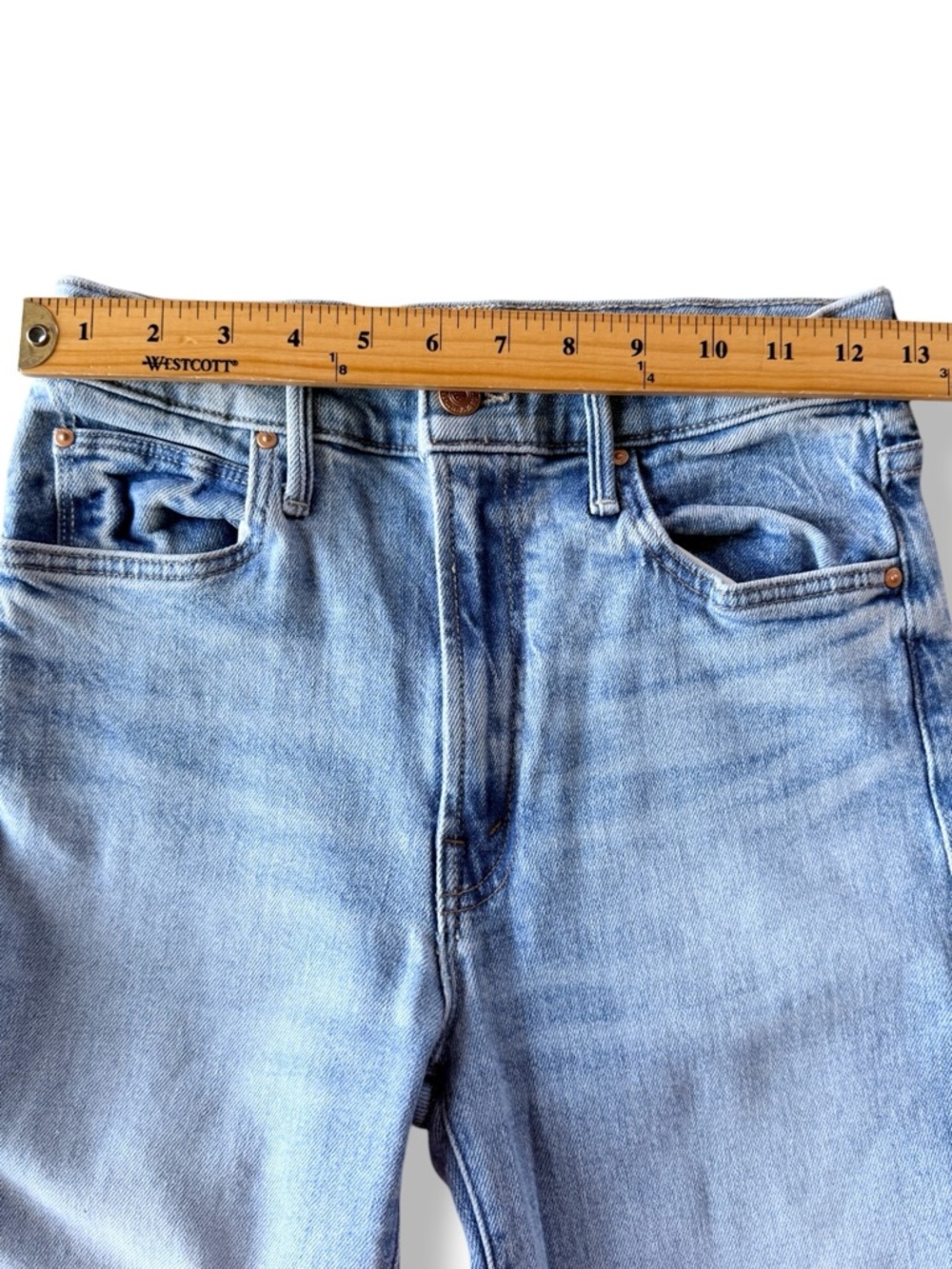 MOTHER The Kick It High Waist Straight Leg Jeans in Tarot Time Blue Size 26 - Picture 13 of 16